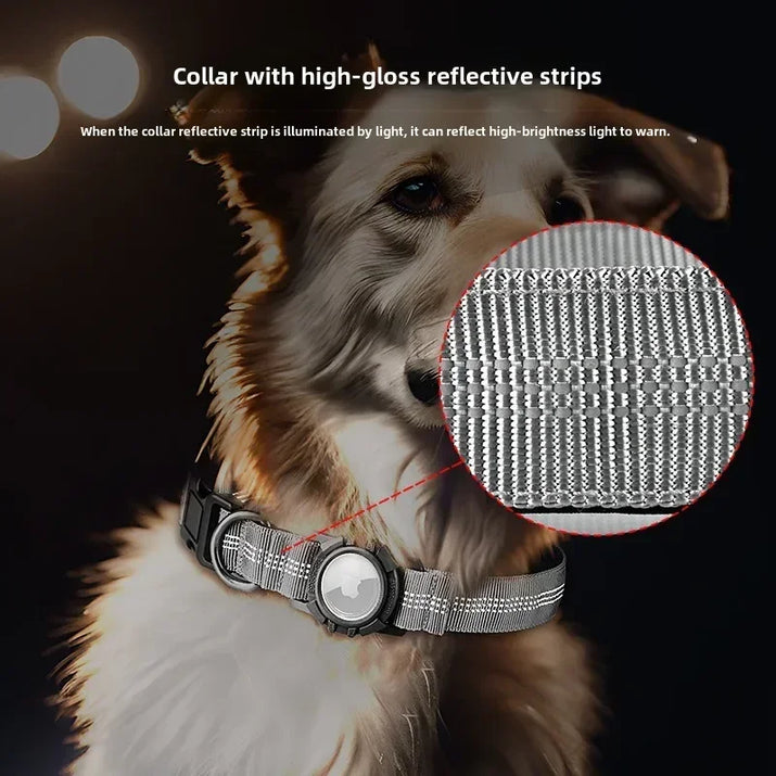 Dog Collar Reflective Waterproof Transparent Cover Airtag Locator Anti-Loss Pet Collar